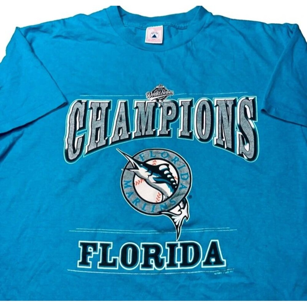 1997 Vintage Florida Marlins World Series Championship T-Shirt XL MLB Baseball